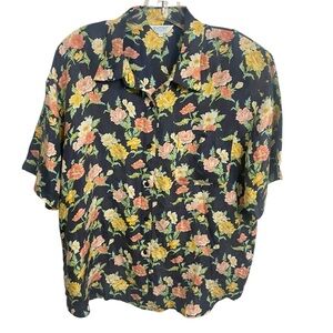 COPY - Vintage WHITBY blouse Sz F3/1X 100% washed Silk, Button Up, floral soft …